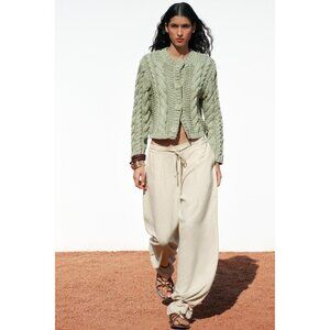 Zara Womens Knit Sweater Cardigan Chunky S Small Light Green 3920/237 NWT
